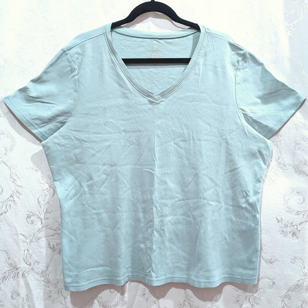 Pastel Blue Cotton V-Neck Tee Shirt Short Sleeve 18/20 Casual Comfy 100% Cotton
